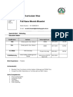 Curriculum Vitae Full Name Monish Bhambri: Specialization: - Marketing Education Details