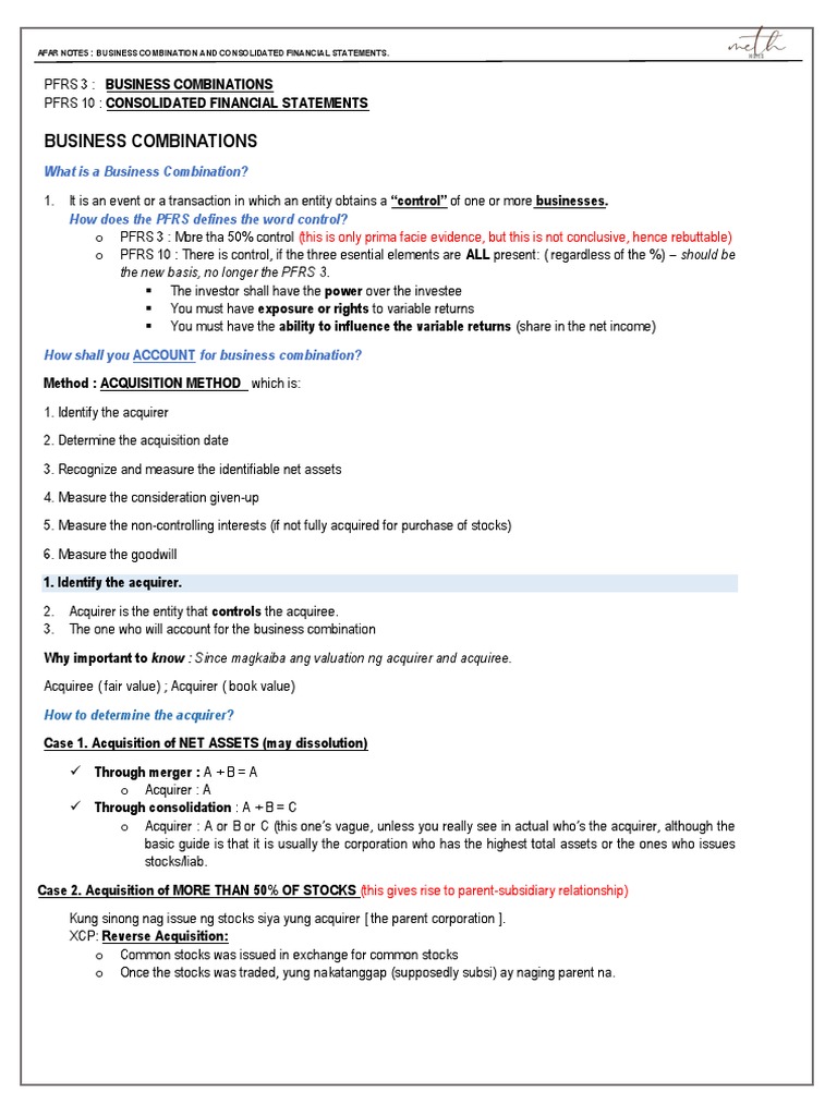 Business Combinations Under PFRS 3 | PDF | Finance & Money Management