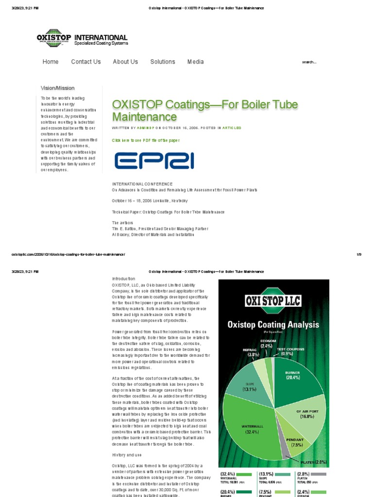 Oxistop International OXISTOP CoatingsFor Boiler Tube Maintenance
