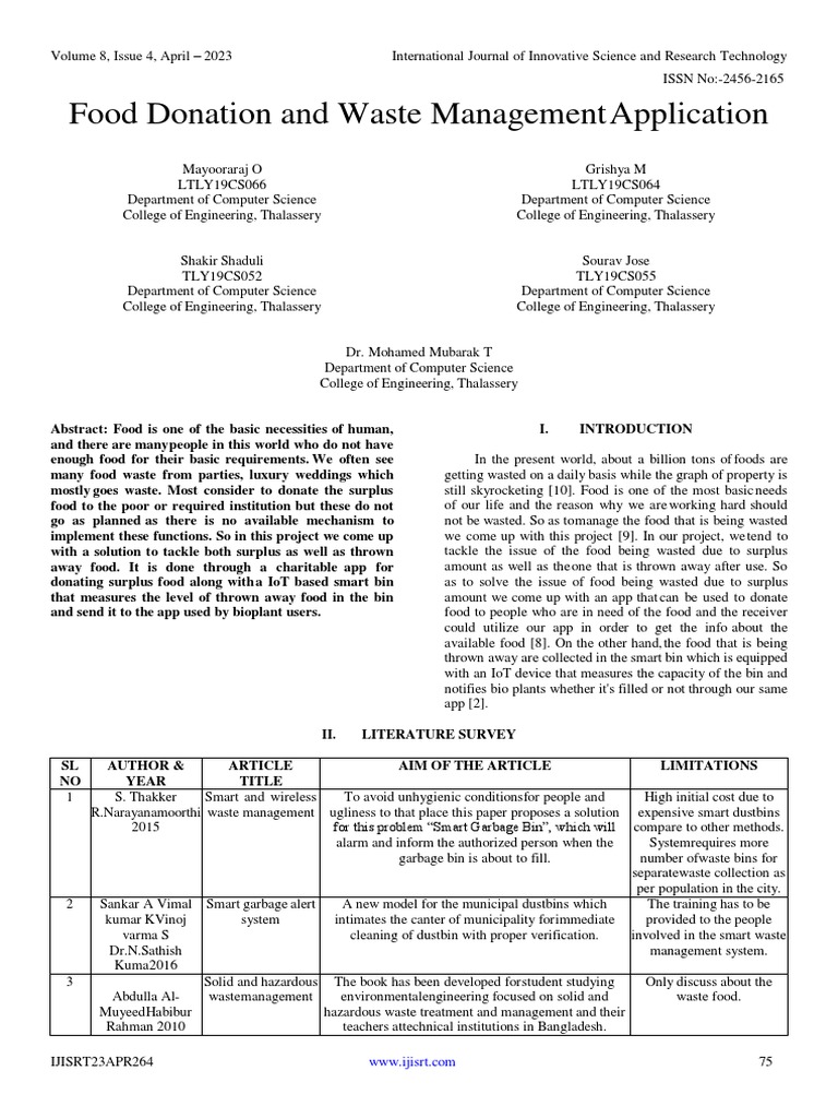 Food Donation and Waste ManagementApplication | PDF | Internet Of