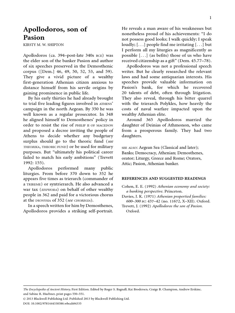 Apollodoros Son of Pasion PDF Greco Roman World Ancient Greece