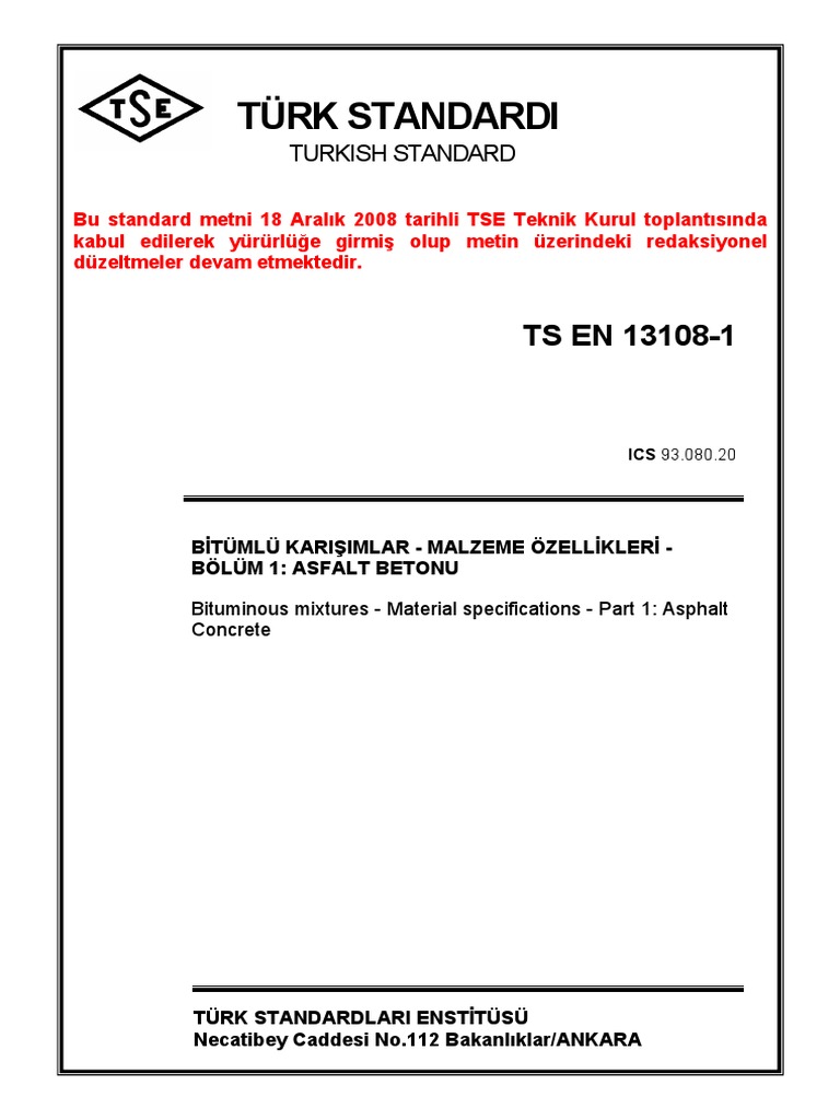 TS en 13108-1 2008 Asfalt Betonu | PDF