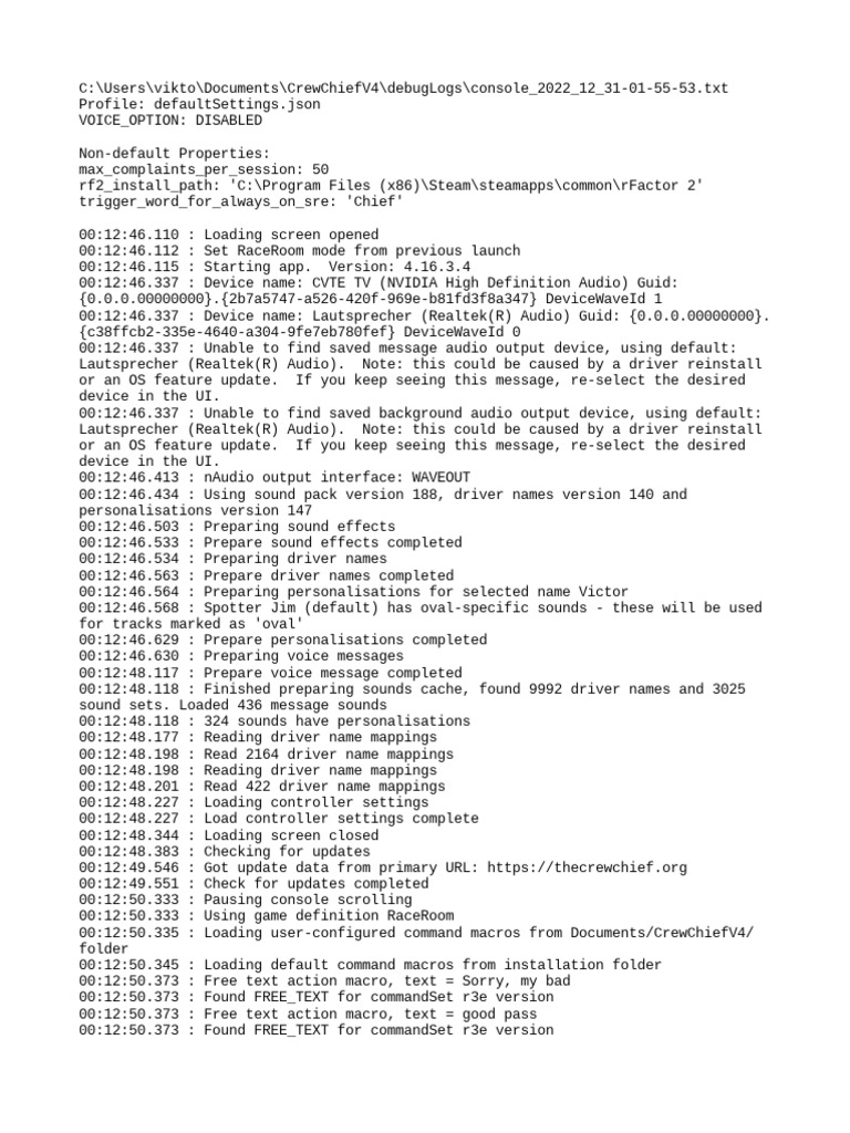 Crew Chief Debug Log Analysis | PDF | User Interface | Device Driver