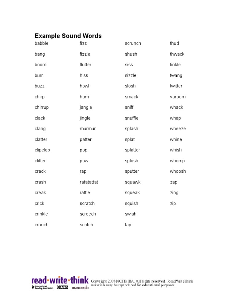 Onomatopoeic Sound Words List | PDF