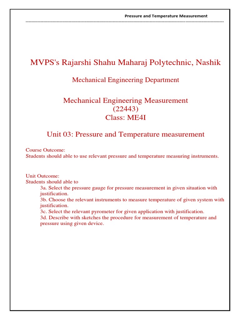 Pressure and Temperature Measurement Guide | PDF | Pressure Measurement ...