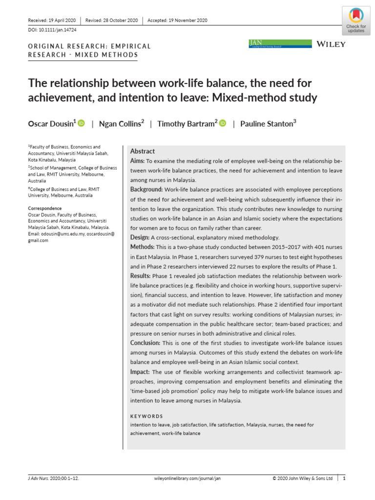 The Relationship Between Work-Life Balance, The Need For Achievement ...