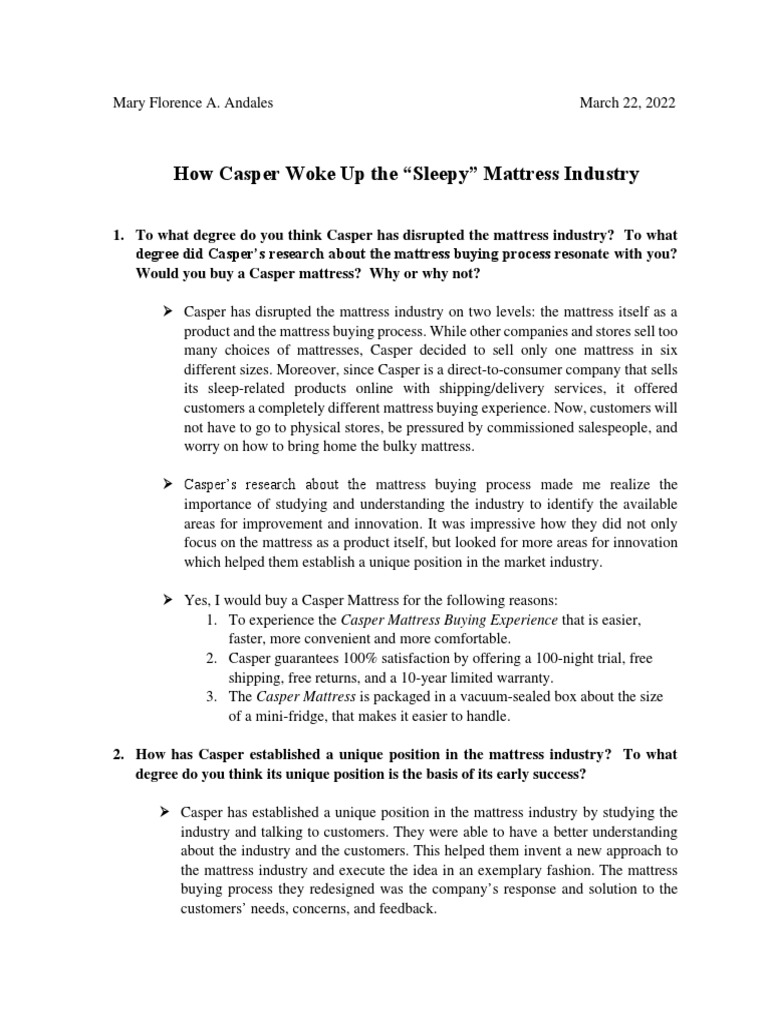 Understanding Casper's Disruption of the Mattress Industry Through