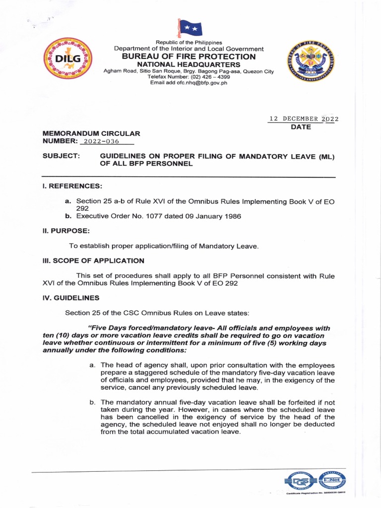 Guidelines for Mandatory Leave Filing | PDF | Justice | Crime & Violence