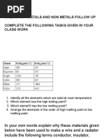 Chemistry - Metals and Non Metals Follow Up Complete The Following Tasks Given in Your Class Work