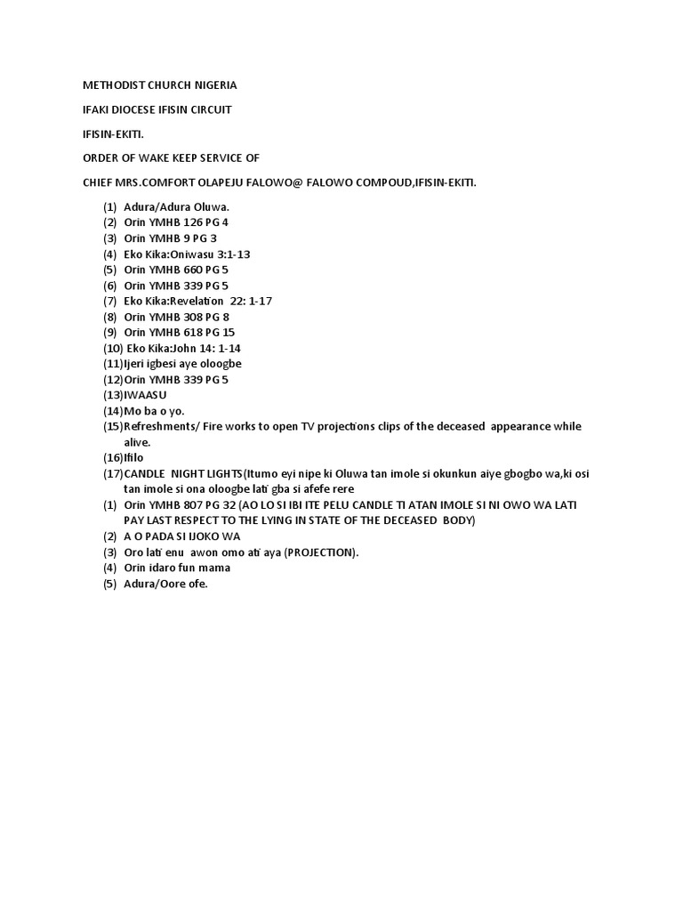 Wake Keep Service for Chief Mrs. Falowo | PDF