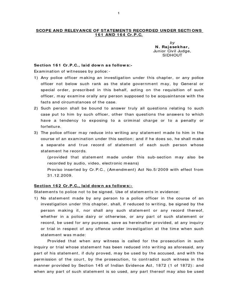 Scope of Statements Recorded Sec 161 and 164 | PDF | Witness ...