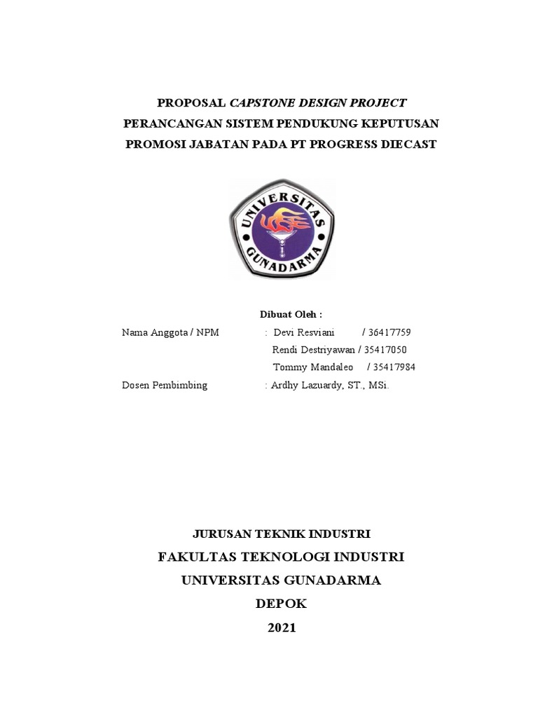 Proposal capstone design project perancangan spk pt diecast devi