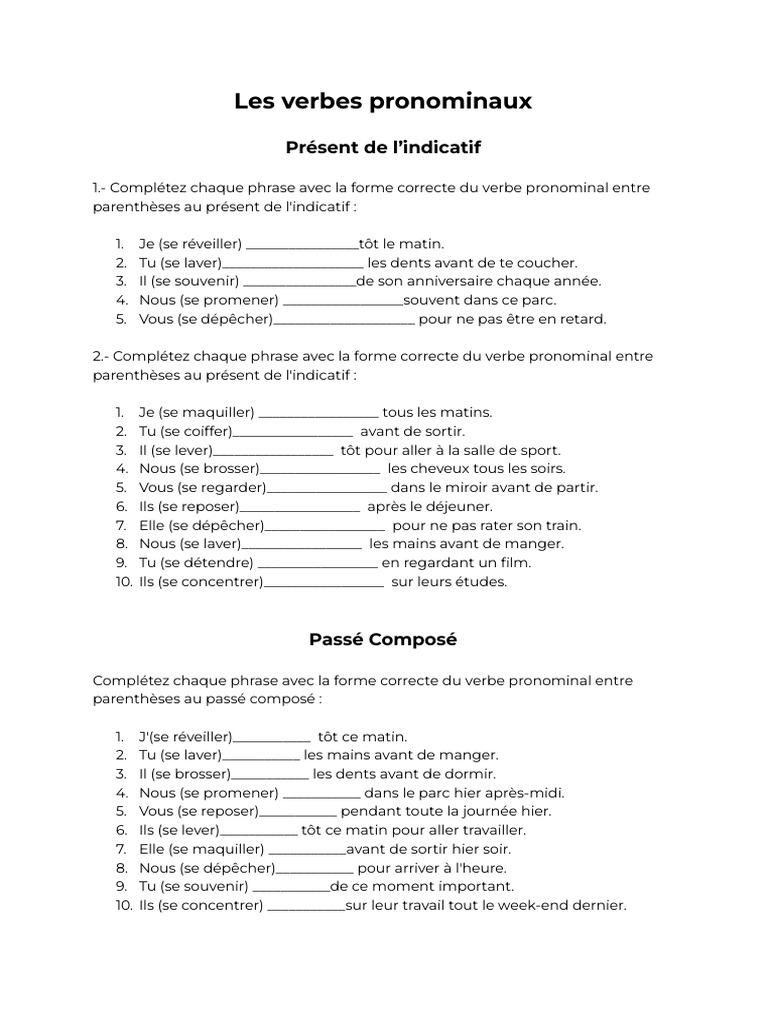 Exercices sur les verbes pronominaux | PDF | Échecs | Théorie (échecs)