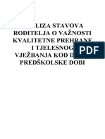 Analiza Stavova Roditelja O Važnosti Kvalitetne Prehrane I Tjelesnog Vježbanja Kod Djece Predškolske Dobi