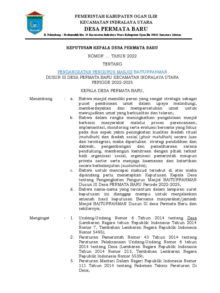 Sk Pengurus Masjid Baiturrahman Pdf