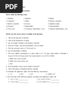 General Chemistry, Work Sheet Part-I: Define The Following Terms