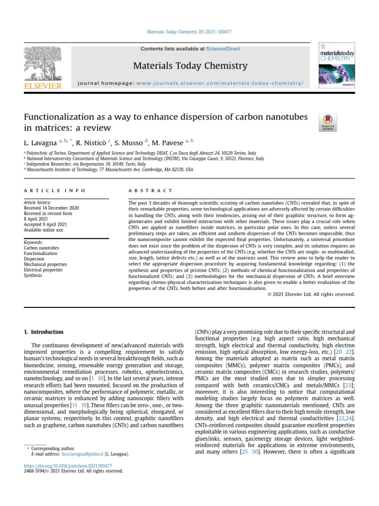 Functionalization As A Way To Enhance Dispersion of Carbon Nanotubes in ...