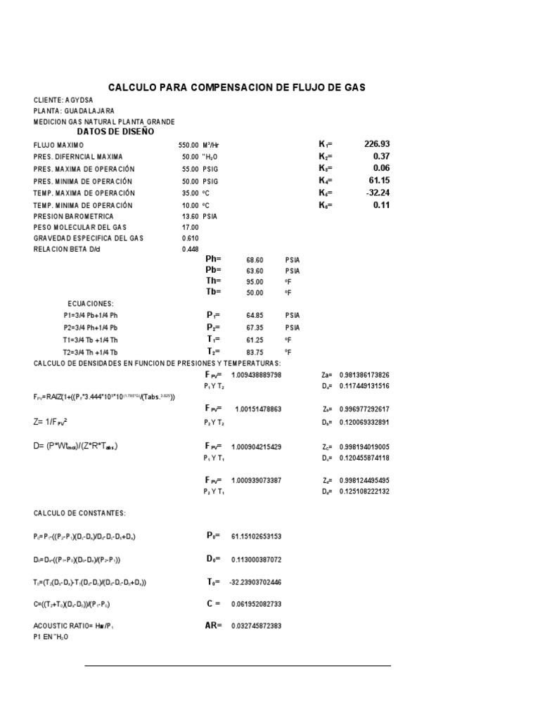 Cálculo de Compensación de Flujo Gas | PDF | Gases | Probabilidad Aplicada