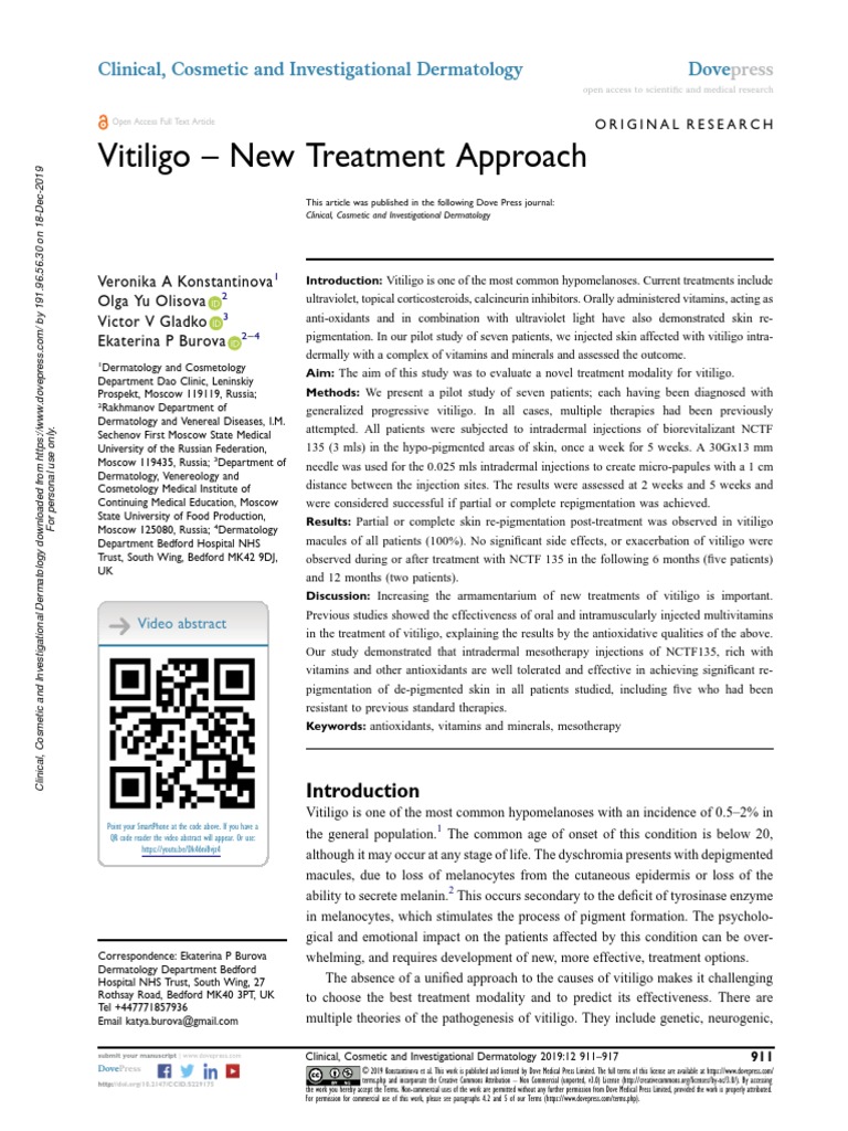 Vitiligo New Treatment Approach PDF Antioxidant Reactive Oxygen