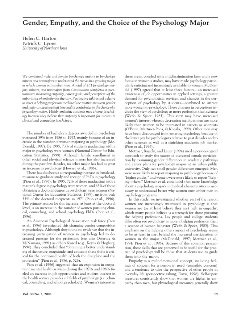 XX Gender, Empathy, and The Choice of The Psychology Major | PDF ...