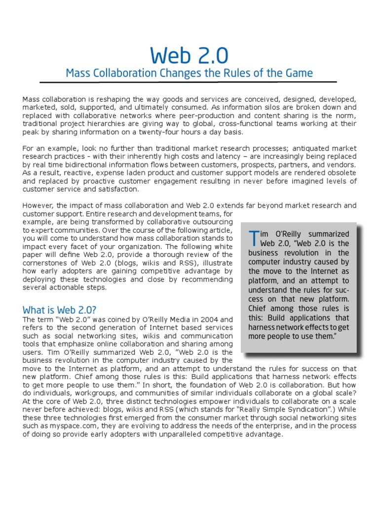 Web 20 Whitepaper | PDF | Web 2.0 | Cyberspace