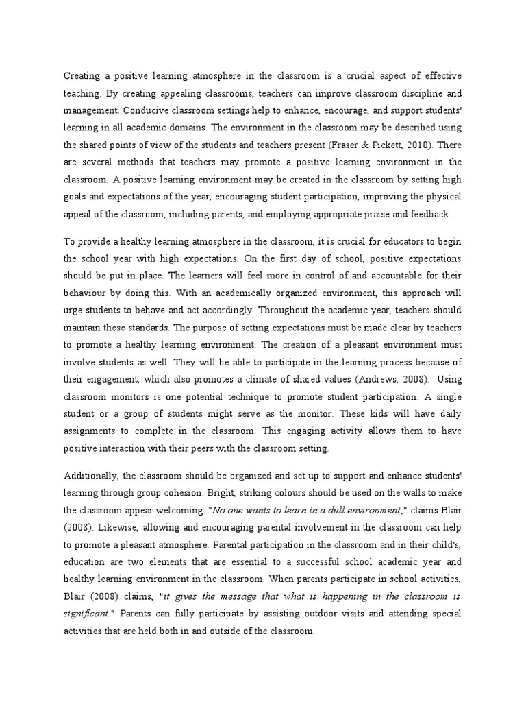 Positive Learning Environment PDF Teachers Classroom