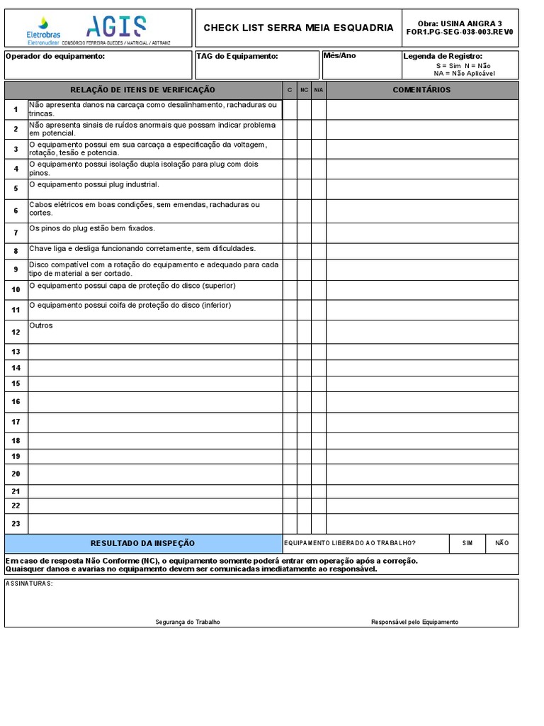Check List Serra Meia Esquadria | PDF