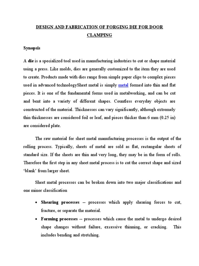 DCP291 Design and Fabrication of Forging Die For Door Clamping | PDF ...