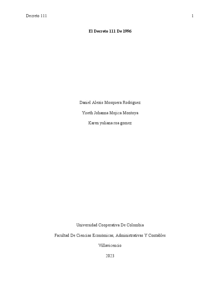 Análisis del Decreto 111 de 1996 | PDF | Presupuesto | Presupuesto del ...