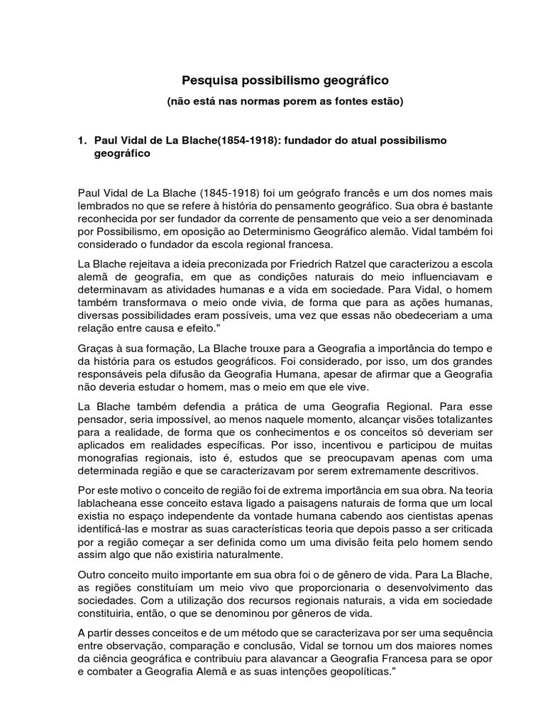 Pesquisa Possibilismo Geográfico PDF Geografia Science