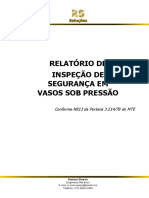 Relatório de Inspeção de Segurança em Vasos Sob Pressão: Conforme NR13 Da Portaria 3.214/78 Do MTE