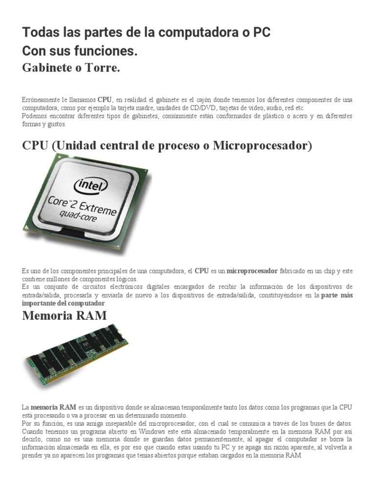 Todas Las Partes de La Computadora o PC | PDF | Hardware de la ...