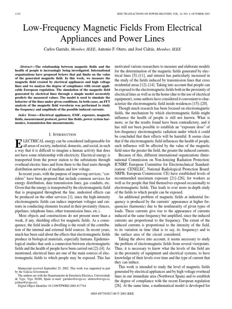 LowFrequency Fields From Electrical Appliances and Power