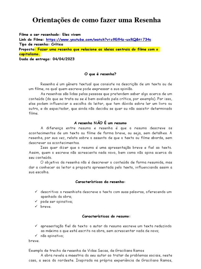 Como Fazer uma Resenha Crítica de Filme | PDF | Abstract (resumo)
