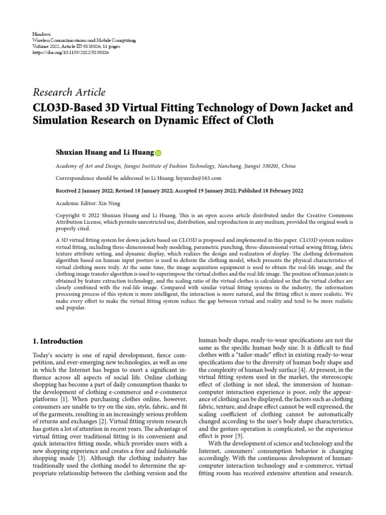 Clo3d Based 3d Virtual Fitting Technology Of Down Pdf 3 D Computer