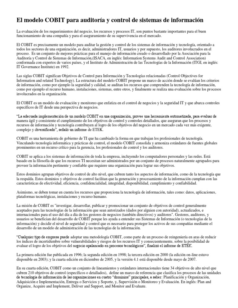Modelo COBIT en Auditoría de TI | PDF | Cobit | Información