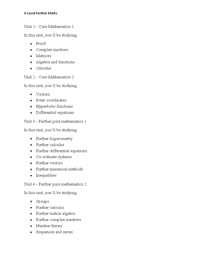 A-Level Further Maths Syllabus Overview | PDF | Teaching Methods ...