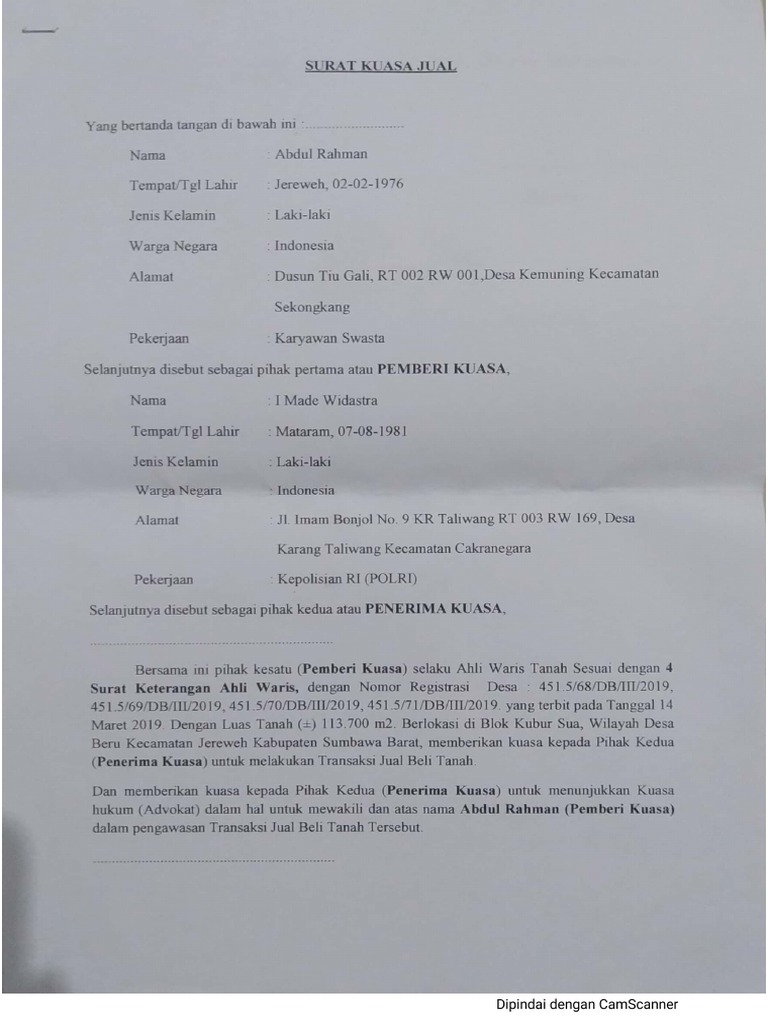 Contoh Kuasa Jual Dan Kuasa Pengacara PDF