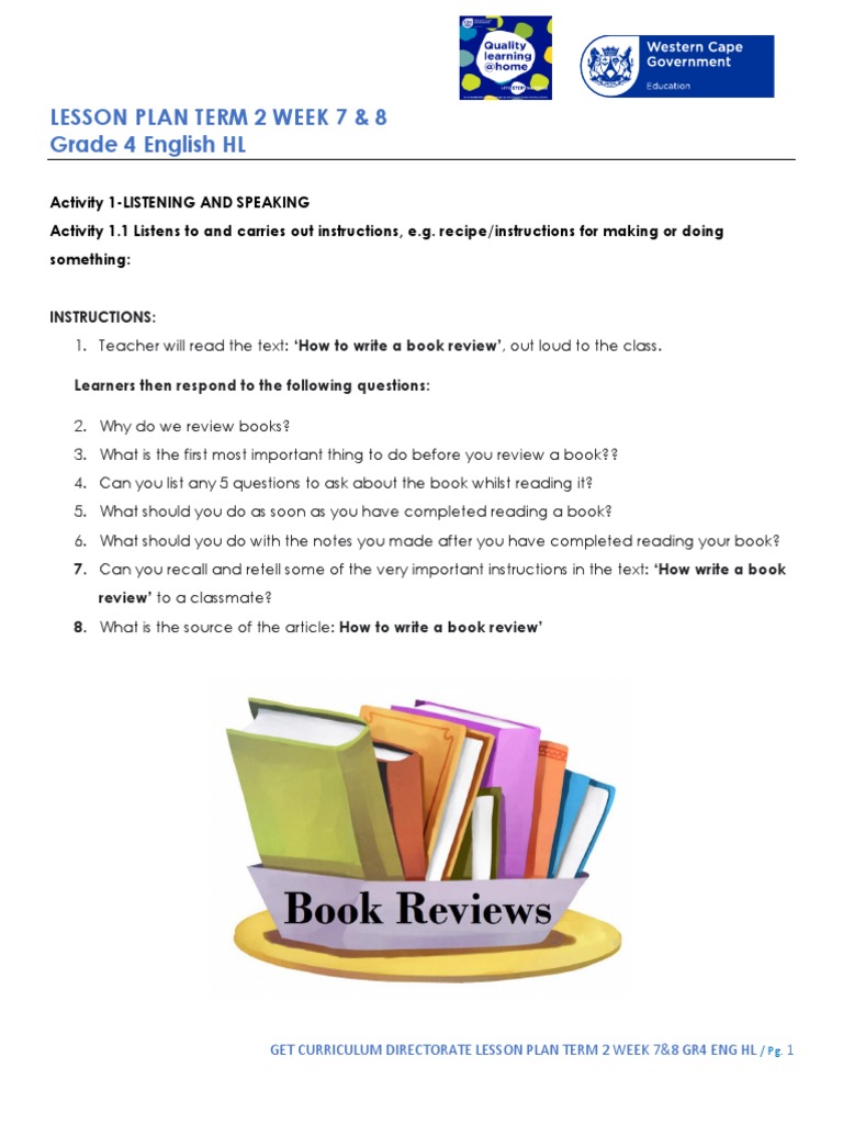 Grade 4 English Lesson Plan Term 2 | PDF | English Language | Reading ...