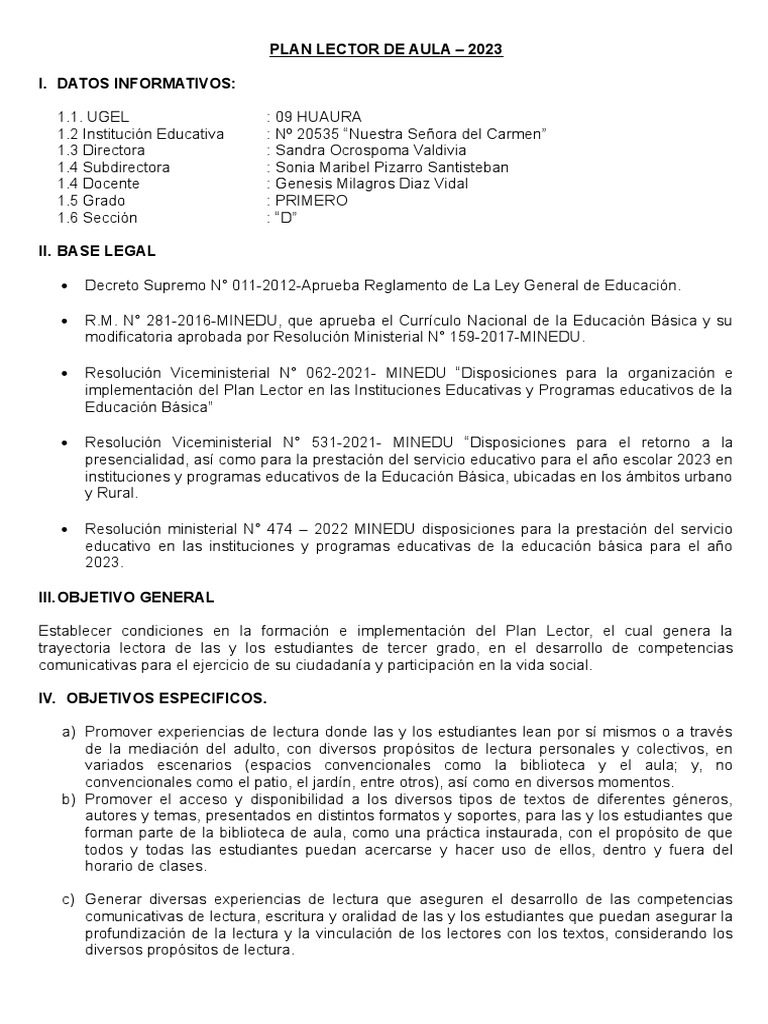 Plan Lector 2023 para Primaria en Huaura | PDF | Dragon de Komodo ...