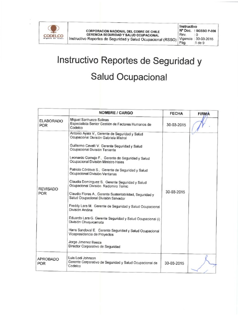 SGR-I-006 - Instructivo Reporte de Seguridad y Salud Ocupacional RSSO | PDF