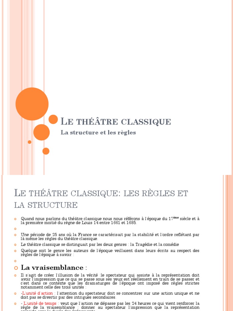 Le Théâtre Classique La Structure Et Les Règles | PDF | Classicisme ...