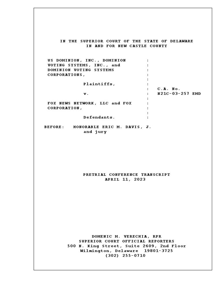Delaware Court Pretrial Conference Transcript | PDF | Witness | Summary ...