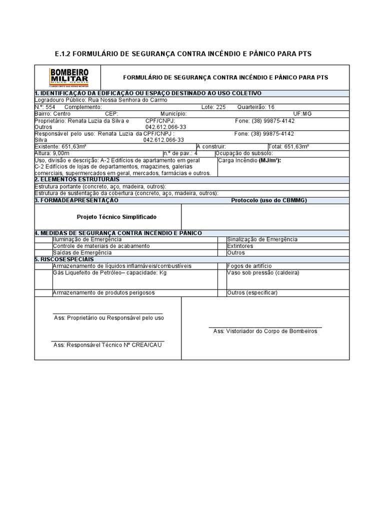 Formulário de Segurança Contra Incêndio | PDF | Materiais