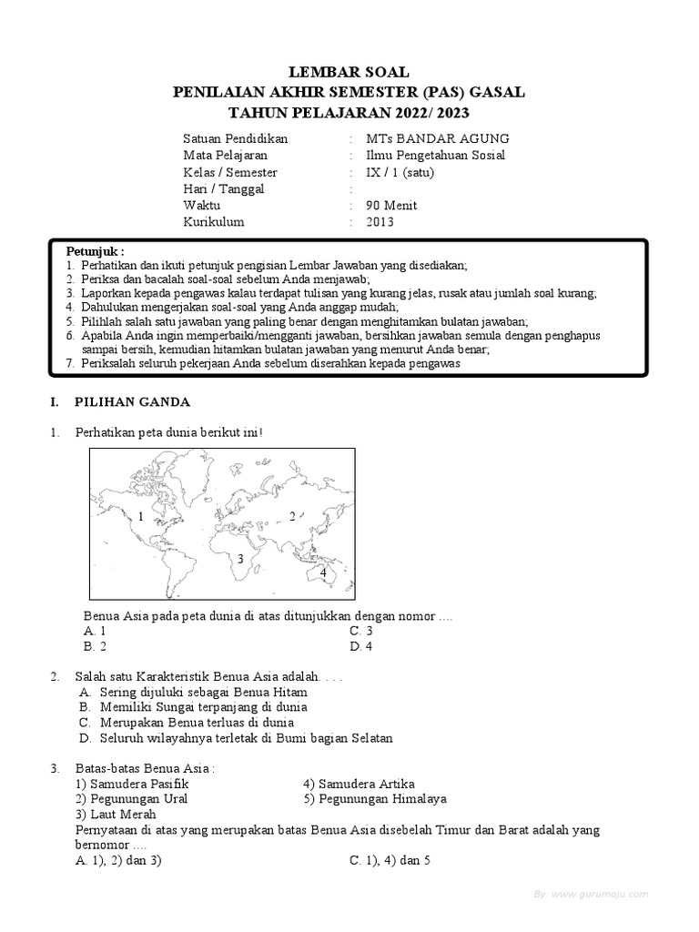 50 Soal PAS IPS Kelas 9 SMP Semester 1 2025 Beserta Jawaban