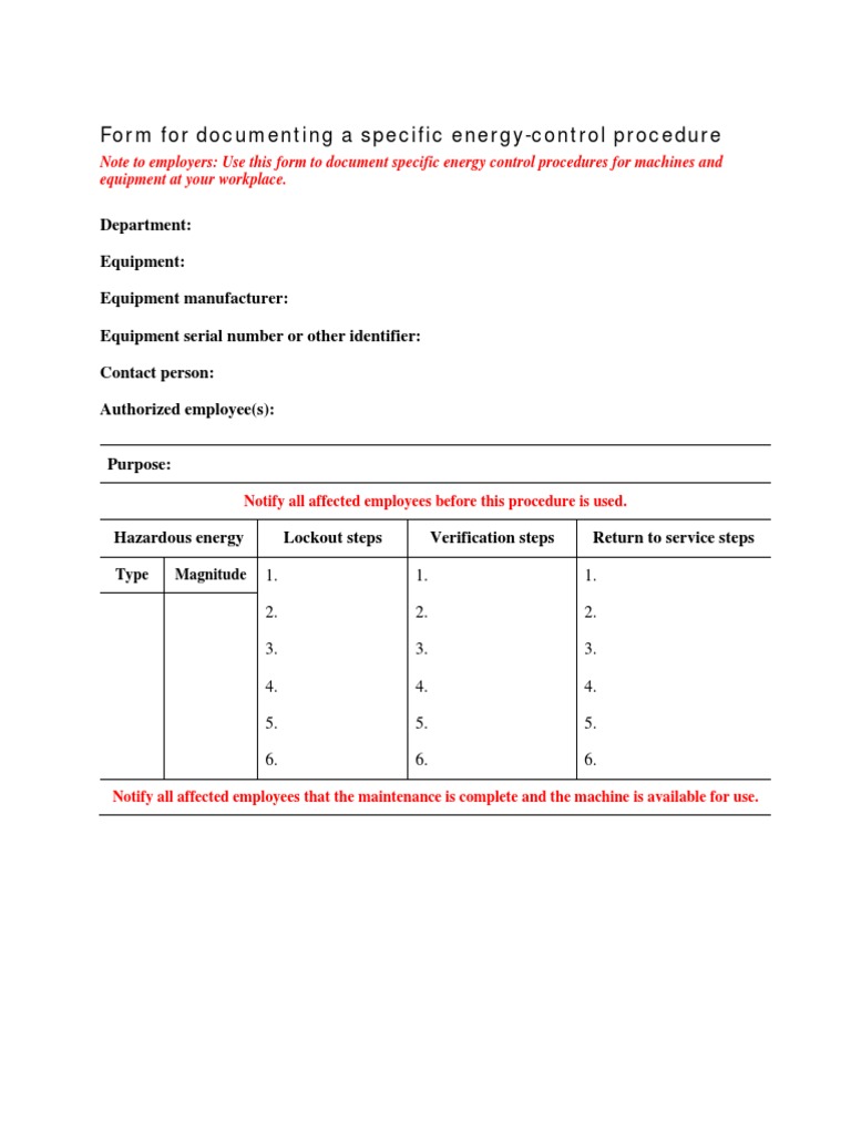 Energy Control Procedure PDF