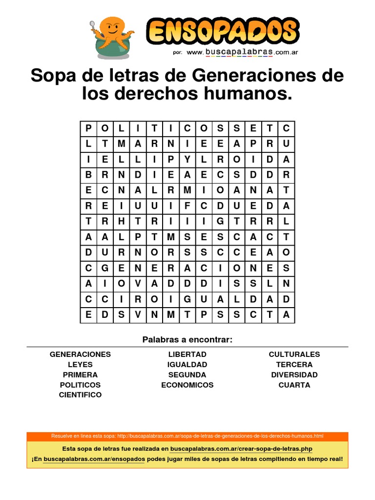 Sopa de Letras de Generaciones de Los Derechos Humanos | PDF