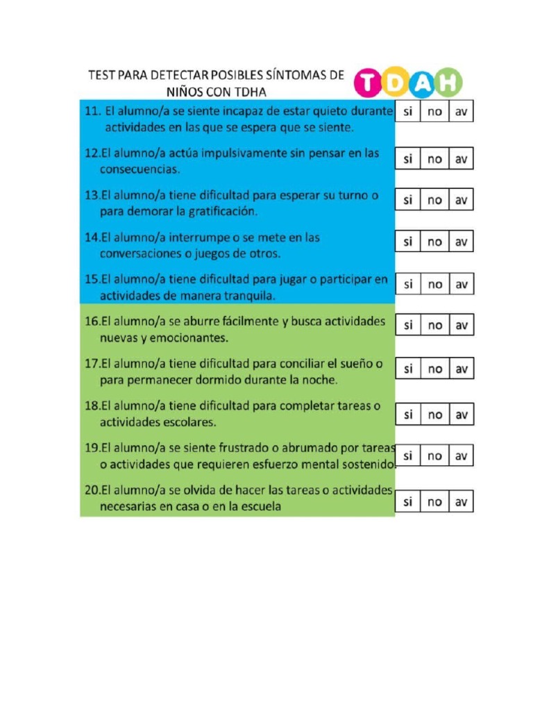 Test para Identificar Niños Con TDAH PDF