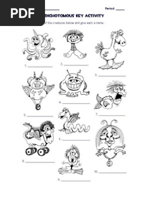 Dichotomous Key Activity Monsters