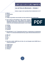 Lista de Exercícios de Física do Movimento - Unidade 1